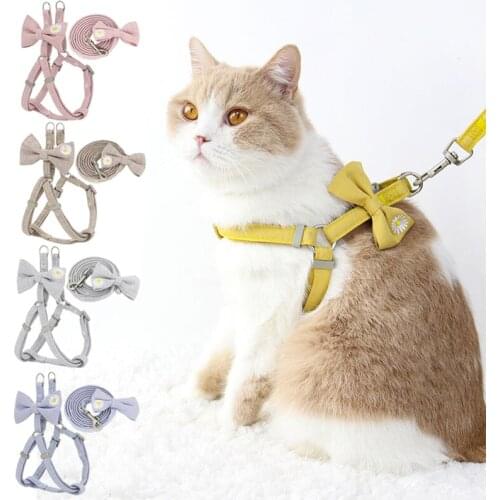 Dog Harness Leash Set Adjustable Soft Embroidery Cute Bow Double Layer Dog Harness for Small Medium Pets Leashes Walking