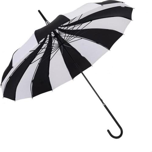 Manual Black And White Rain Umbrella Women Big Large Long Handle Gothic Classical Windproof Tower Pagoda Style