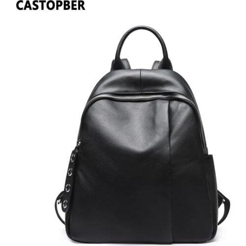 Black Cow Genuine Leather Backpacks With Handles On Top Womens Travel Daypack Fashion European And American Style High Quality