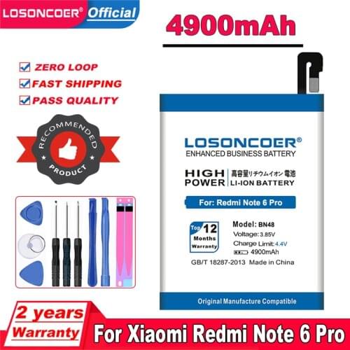 LOSONCOER 4900mAh BN48 Replacement Phone Battery For XiaoMi BN48 Redmi Note 6 Pro in stock