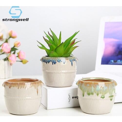 Strongwell Modern Sucuclent Flower Pot Hand Painted Flow Glazed Ceramic Flower Plants Potted Home Office Decoration Ornament