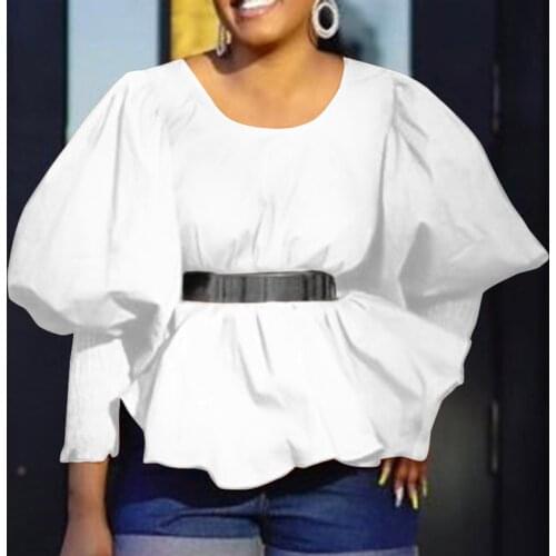 Loose Blouse VONDA 2021 Women Casual Long Sleeve Crew Neck Solid Color Blouse And Tops Bohemian Blusas Femininas S