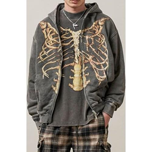 Y2k Top E-gril Punk Harajuku Hoodie Printed Zipper Skull Long Sleeve Casual Top Dark Gothic Streetwear Mens and Womens anime