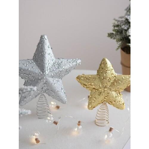 Christmas tree top star decoration golden silver glitter star pendant five-pointed star Christmas ornament