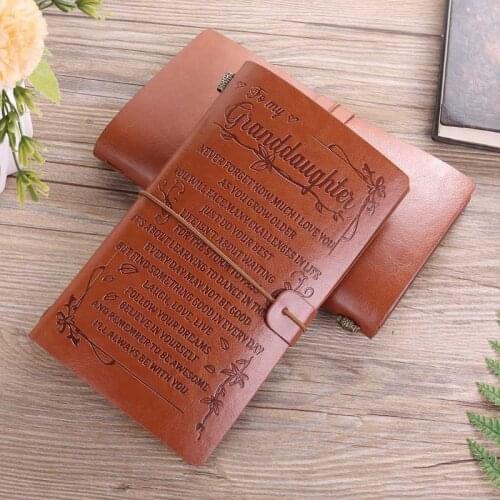 Vintage Engraved Faux Leather Journal Notebook Diary to Grandson Granddaughter
