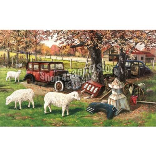 Farm Fall Pasture sheep Needlework Embroidery 5D DIY Full Diamond Painting Cross Stitch Square Rhinestone Handmade Room Crafts