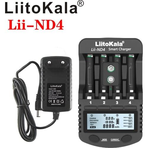 LiitoKala Lii-ND4 1.2V NiMH LCD charger AA AAA charger LCD display and test battery capacity For 1.2V aa aaa and 9V batteries