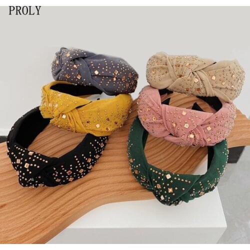 PROLY New Fashion Womne Headwear Rhinestone Hair Accessories Wide Side Shining Full Diamond Hairband Women Headband