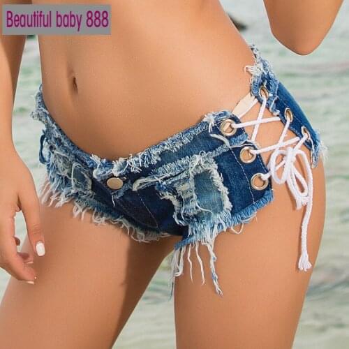Meqeiss 2021 New Summer Women Sexy Low-Waist Denim Knotted Band Mini Short Beach Casual Shorts Sexy Club Party Bikini Bottom