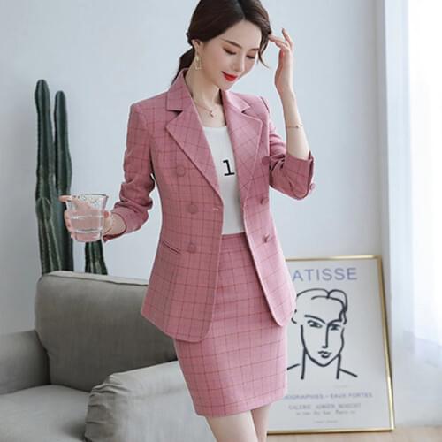 Womens suits 2019 autumn and winter new plaid professional suit fashion temperament wild skirt womens two-piece suit