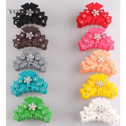 Women Plastic Hairpins Candy Color Hair Clip Rhinestone Crab Hair Claws Girl Crystal Hair Accessories Hairclip 6Pcs/Lot SYHC59