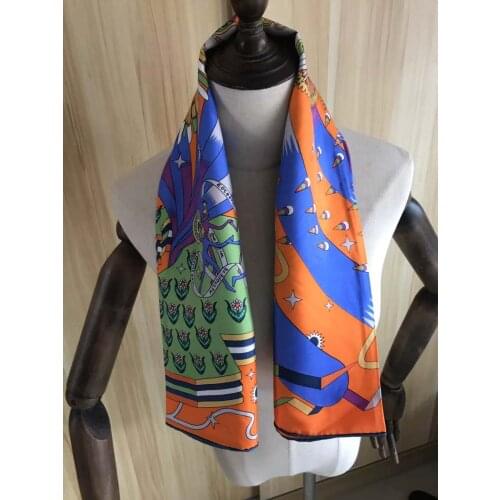 2021 new arrival spring summer orange 100% pure silk scarf twill hand made roll 90*90 cm shawl wrap for women lady