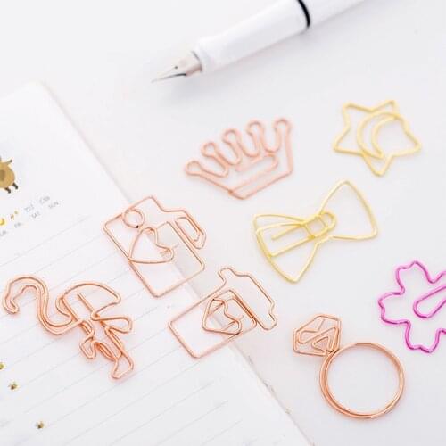 1pc Cute Cartoon Bookmark Rose Gold Metal Paper Clip Kawaii Stationery Book Accessories School Office Supply Escolar Papelaria