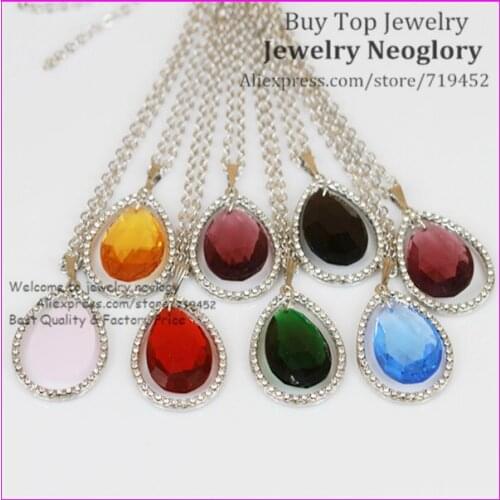 10pcs Fashion Charm Mix Color Jewelry Necklace Teardrop Crystal Glass Quartz Pendant Necklaces Crystal Rhinestone Necklace Women