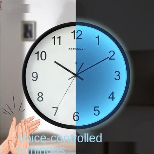 12 Inch Bedroom Luminous Wall Clock Glow In The Dark Modern Decor Metal Digital Wall Clocks with Sound Control LED Night Light