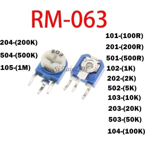 20pcs RM063 RM-063 100 200 500 1K 2K 5K 10K 20K 50K 100K 200K 500K 1M ohm Trimpot Trimmer Potentiometer variable resistor