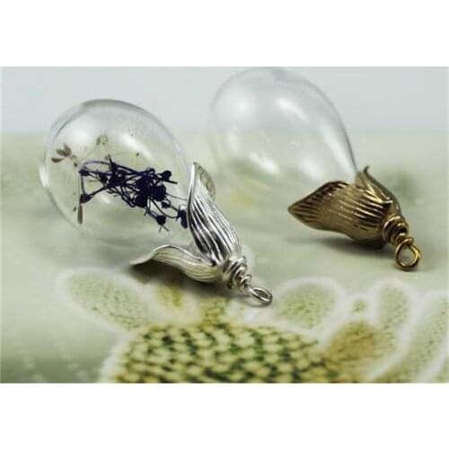 4PCS 31x18mm hollow Round drop glass with metal Caps glass vials pendant glass bottle charms jewelry findings