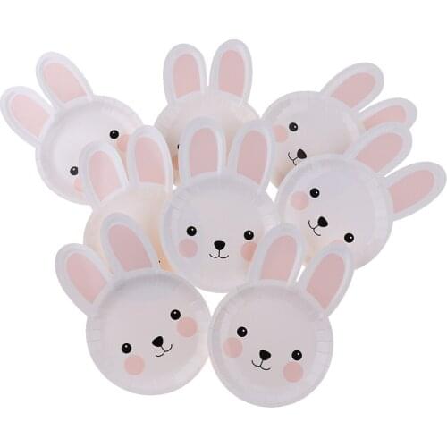 8Pcs Happy Easter Bunny Paper Plates Party Tableware Decorations 24 x 16.5cm