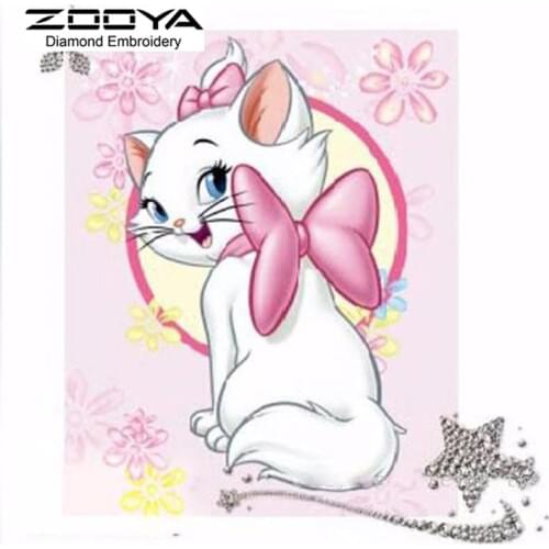 5D DIY Diamond Painting Cartoon Cat and Bows Crystal Diamond Painting Cross Stitch Lovely Cat Needlework Home Decorative BJ1159