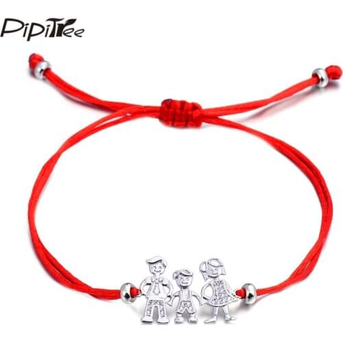 Pipitree Lovely Mom & Dad & Boy/Girl Family Charm Bracelet for Women Men Children Lucky Red String Rope Bracelets Jewelry Gift