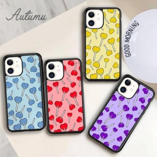 Heart lollipop pattern Phone Case for iPhone 11 12 Pro Max mini X XR XS SE 2020 5 6S 7 8 Plus Samsung Galaxy S9 S10 Cover shell