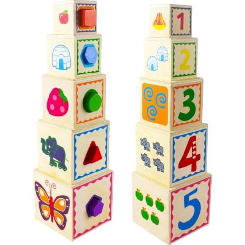 Wooden stacked boxes of sensory toys children Montessori digital shape cognitive matching educational toys for boys and girls