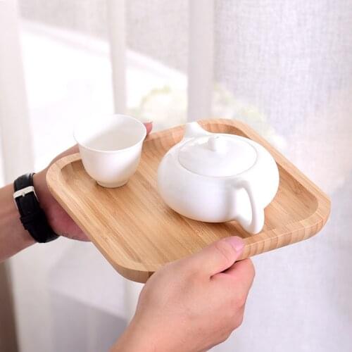 Wood Bamboo Tray Multi-function Tea Cup Saucer Fruit Dessert Dinner Plant Storage Pallet Decoration Sushi Rectangular Plate 1PC