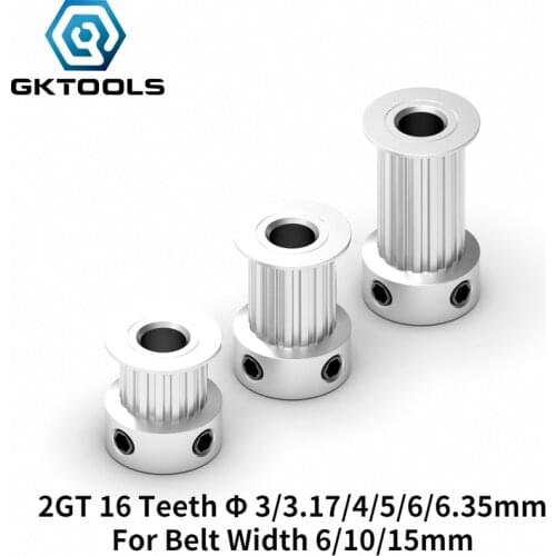 GKTOOLS 3D Printer Parts GT2 Timing Pulley 2GT 16 Tooth Teeth Bore 3/3.17/4/5/6/6.35mm Synchronous Wheels Width 6/9/10/15mm Belt