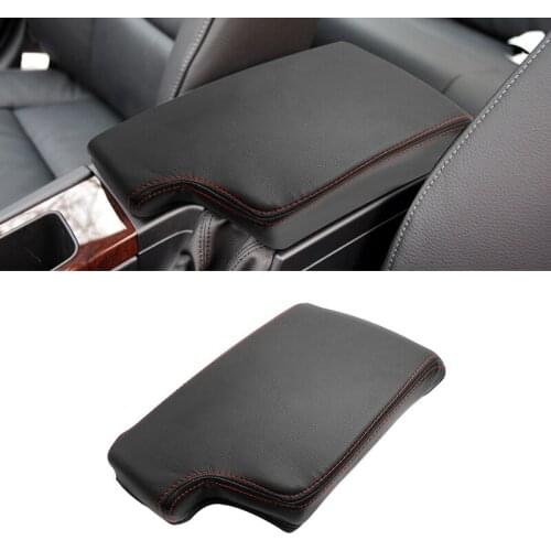 For BMW 3 Series E90 2005 2006 2007 - 2012 Microfiber Leather Interior Center Console Lid Armrest Pad Cover Trim Black-red line