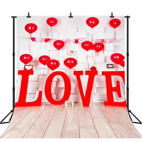 Red Love Heart Backdrop Valentines Day Portrait Background Brick Wall Photo Shoot Balloons Wedding Photocall Boda Props