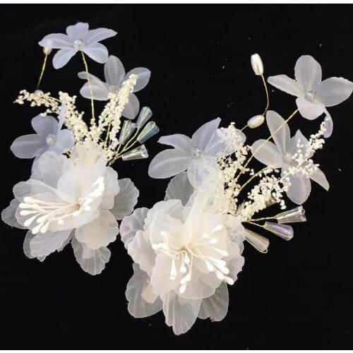 Bride headdress Korean wedding girl bridesmaid accessories white powder super fairy tulle pair clip hair accessories