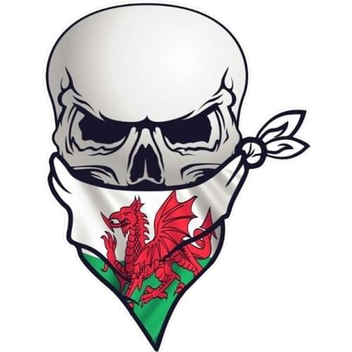 Interesting Car Stickers 3D GOTHIC BIKER Pirate SKULL with Face Bandana&Welsh Wales CYMRU Flag Car Styling PVC 30cm X 30cm Vinyl