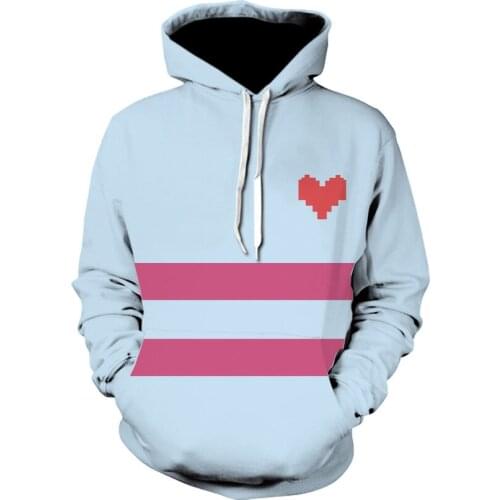 Undertale Frisk Game Cosplay Costume Anime Hoodies Sweatshirt Spring Unisex Frisk Pullover Coat Outfit Long Sleeves Hooded Blue