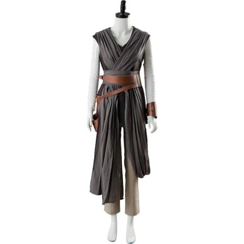 Star Cosplay Wars Rey Cosplay Costume Men Women Grey Outfit Shoes Full Set Halloween Carnival