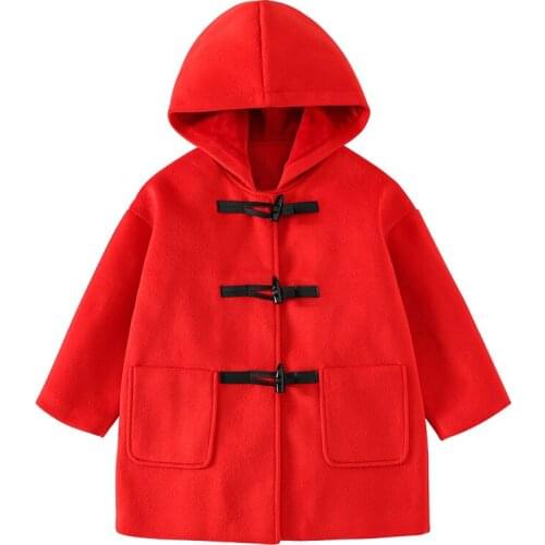 3-14Y of Teens Girls' Woolen Jacket Coat Autumn 2020 New Kids Childrens Hooded Fake Fur Winter Wool Cotton Blends Outwear