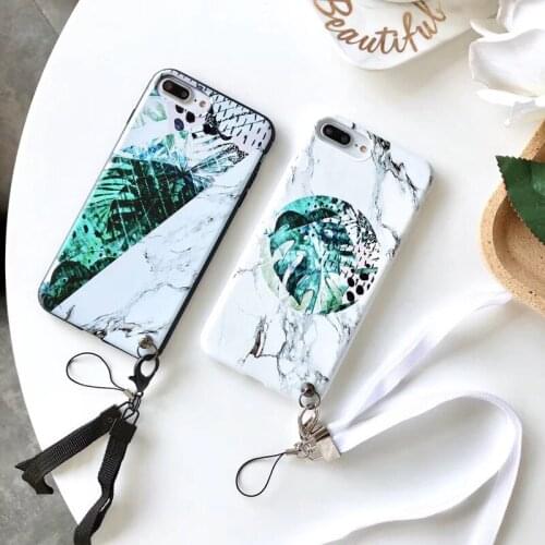 Summer Banana Leaf Phone Case For iphone 7 Plus Case Soft TPU Strap Cover Marble Pattern Phone Case for iphone6s 6plus 8 8plus X
