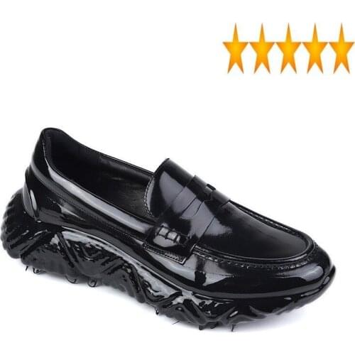 Shoes Leather Casual Men Genuine Black Slip-On Driving Loafers Thick Bottom Red White Patchwork Fashion Mens Designer Sneakers