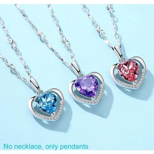 Cute Necklace pendant Eternal Heart color Heart Shaped Pendant Blue Crystal Love Necklace Fashion Chain only pendants
