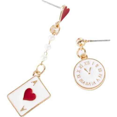 Fashion Women Handmade Clock Poker Asymmetric Dangle Drop Earrings New
