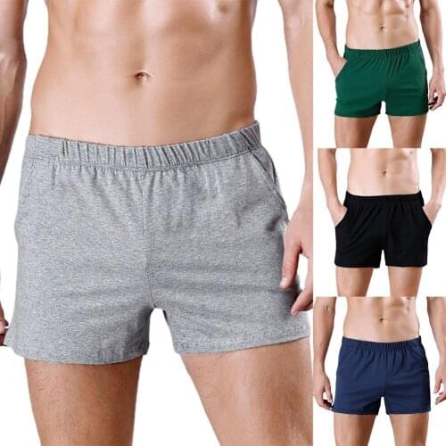 Soutong Sollid Color Men Underpants Side Pockets Comfy Elastic Waist Loose Boxer Underwear for Inside Wear