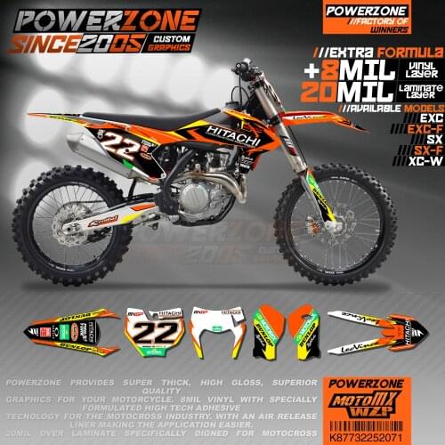 PowerZone Custom Team Graphics Backgrounds Decals 3M Stickers Kit For KTM SX SXF MX EXC XCW Enduro 125cc to 500cc 2016-2019 071