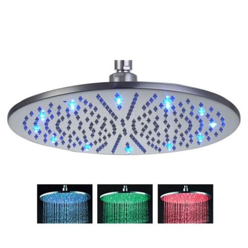 16 Inch 40cm Color Changing LED Stainless Steel Bathroom Rainshower Showerhead