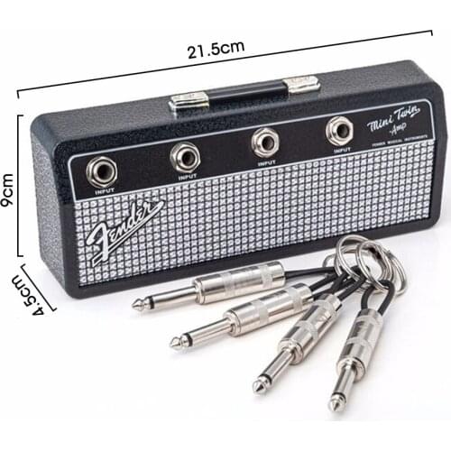 Guitar Key Holder Wall Mounted Guitar Wall Keychain Retro Radio Style 4 Plugs Key Storage Jack Rack Hanger Home Decoration