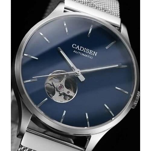 NEW CADISEN Mens Watch Steel Strap Skeleton mechanical wristwatch self winding mens watch male clock waterproof relogio de luxo