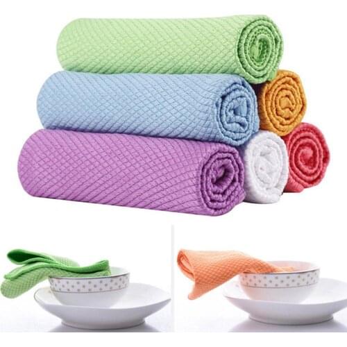 One Set Seaming Type Glass Cleaning Rag Fish Scale Table Cup Household Kitchen Cloth Rag Microfiber Rag Dish Wiping Rag I5I3