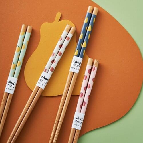 Ins Popular Chinese Japanese Cute Style Chopsticks 1 Set 8 Pairs Bamboo High Quality Floral Fruit Printed 24cm