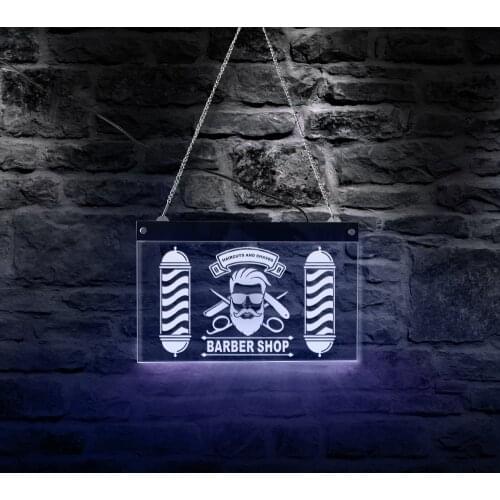 Barber Shop Rectangle Acrylic LED Neon Sign Board Haircut Beauty Salon Wall Art Decor Colors Changing USB Display Light Sign