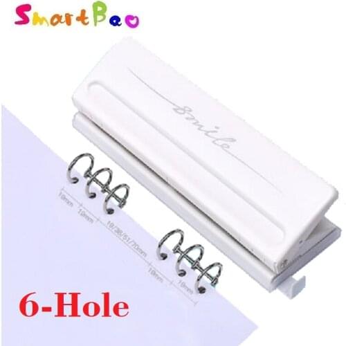 6-Hole Punch for Planners DIY Loose-Leaf Metal Hole Puncher Adjustable Paper Punch; White; 6 Sheet Capacity; Perfurador de Papel