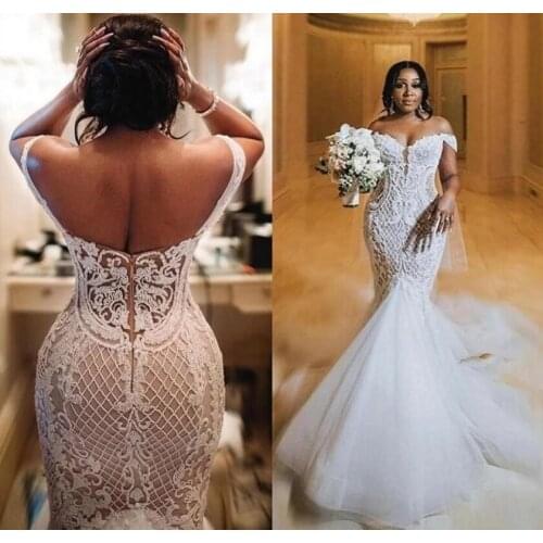 African Lace Wedding Dress Plus Size 2022 Vestido Novia Sexy Open Back Mermaid Bridal Gowns For Black Women Girls Bride