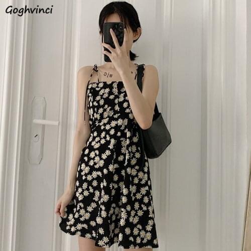 Sleeveless Dress Women Floral Sweet Lace-up Korean Style Cozy Fashion Chic All-match Streetwear Sexy Female Girls High-waist New